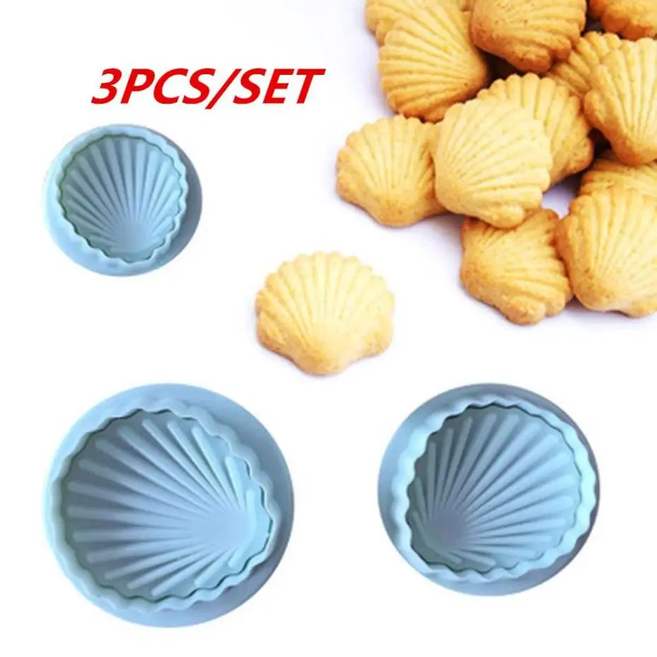 3 Pcs Fondant Cake Decorating Plunger Cutter Shell Shape Tools Mold Cookies Mold Sea Shell Shape Cookie Cutter
