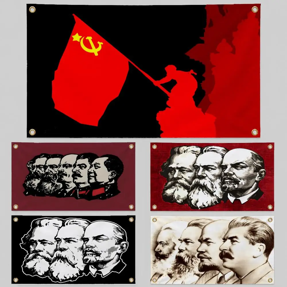 History Marx Engels Lenin Communism Flags Wall Hanging Background Flag Wall Decor Banners for Outdoor Bedroom Dorm Room Decor