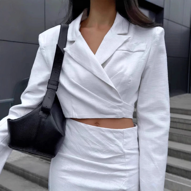2025 New High Street Commuter White Cotton Hemp Design Short Coat and Half length Long Dress for Women