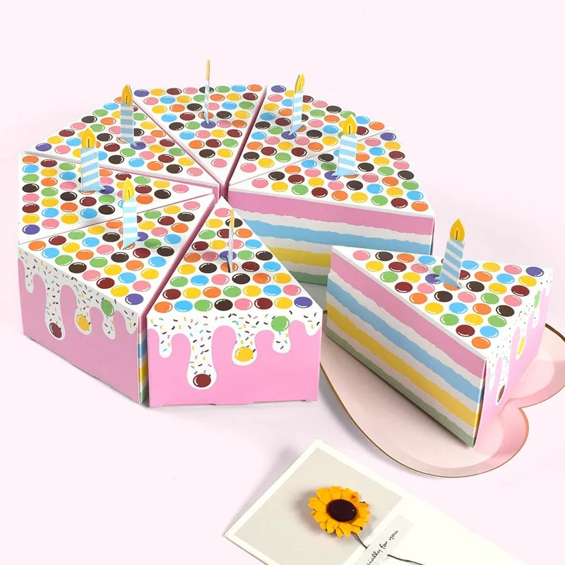 8pc Cute and Creative Triangular Cake Shaped Table with Candy Box in Stock, Birthday Party, Colorful Gift Packaging Box