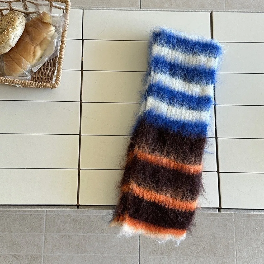 Vintage Soft Stripe Scarf Rainbow Color Thick Warm Shawl Windproof Winter Warm Pashmina Scarf