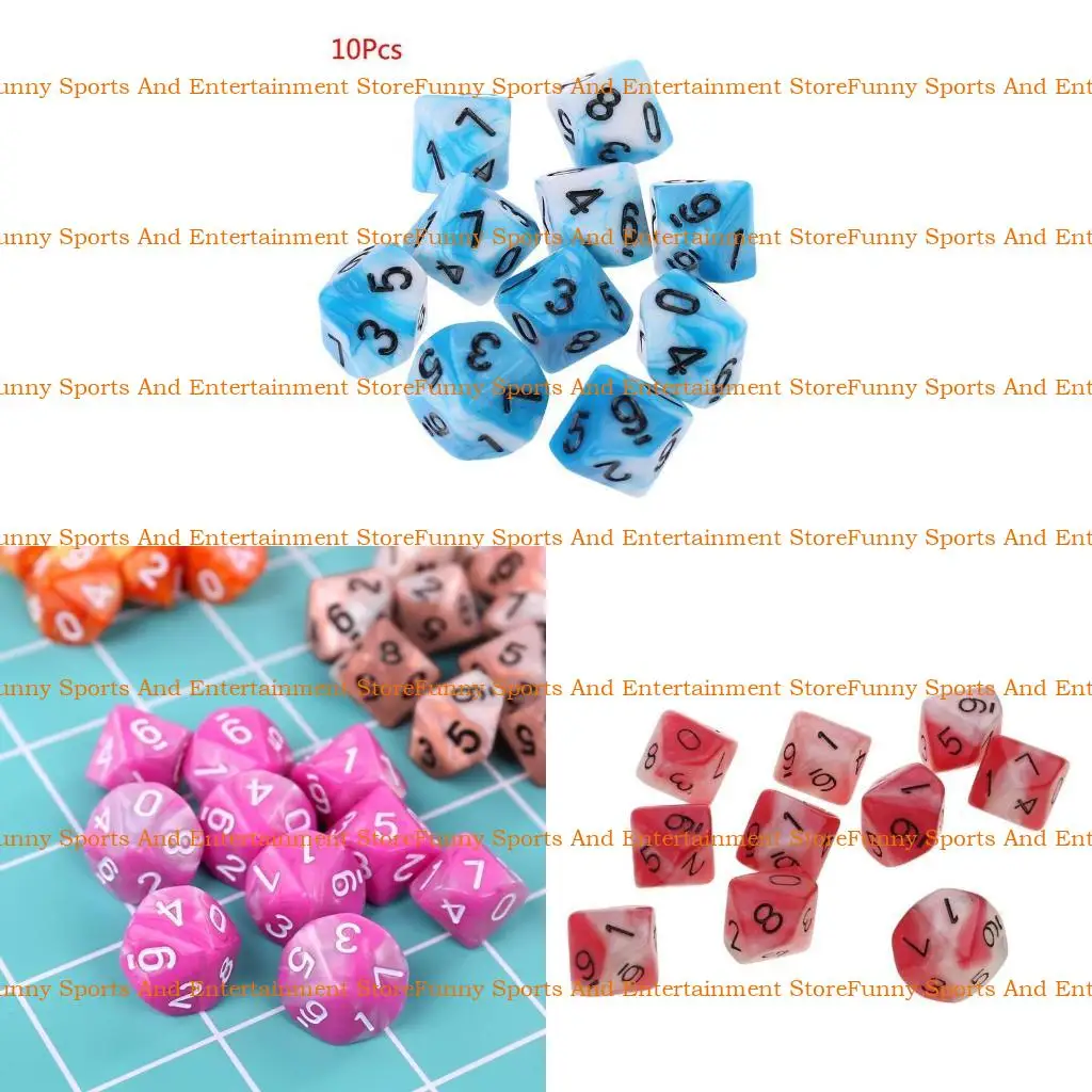 

C4DE 10pcs/SET 10 -боковые D10 Полиэдрарные кубики цифры Dials Desktop Table Accessories