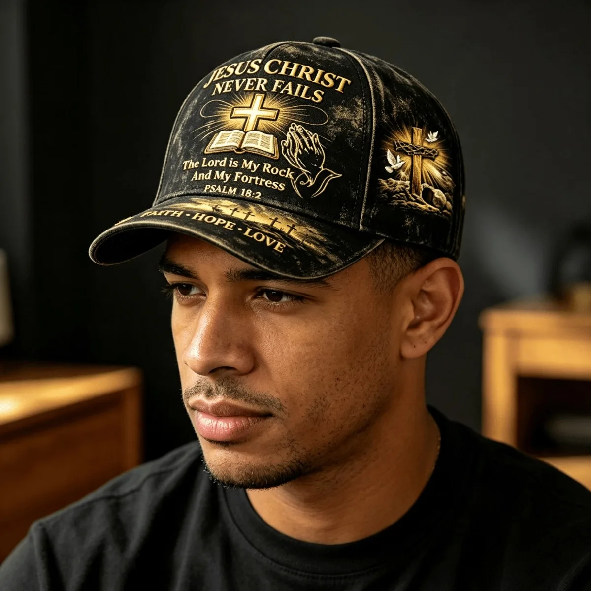 Customization Christian Faith Baseball Cap Suitable For Church & Prayer - Punk Rock Jesus Christ With Psalm 18:2 Verse, Funky Re