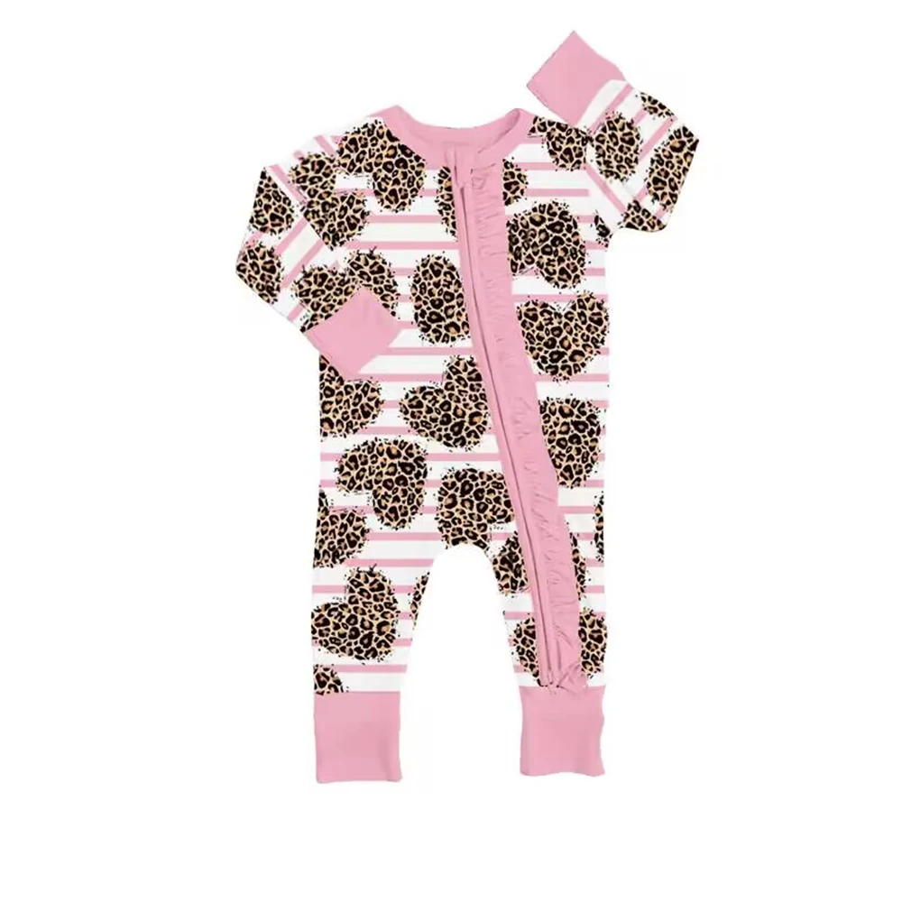 Valentine's Day pajamas Leopard heart Long sleeve pajama set pajamas for kids kids winter clothes boutique nightclothes