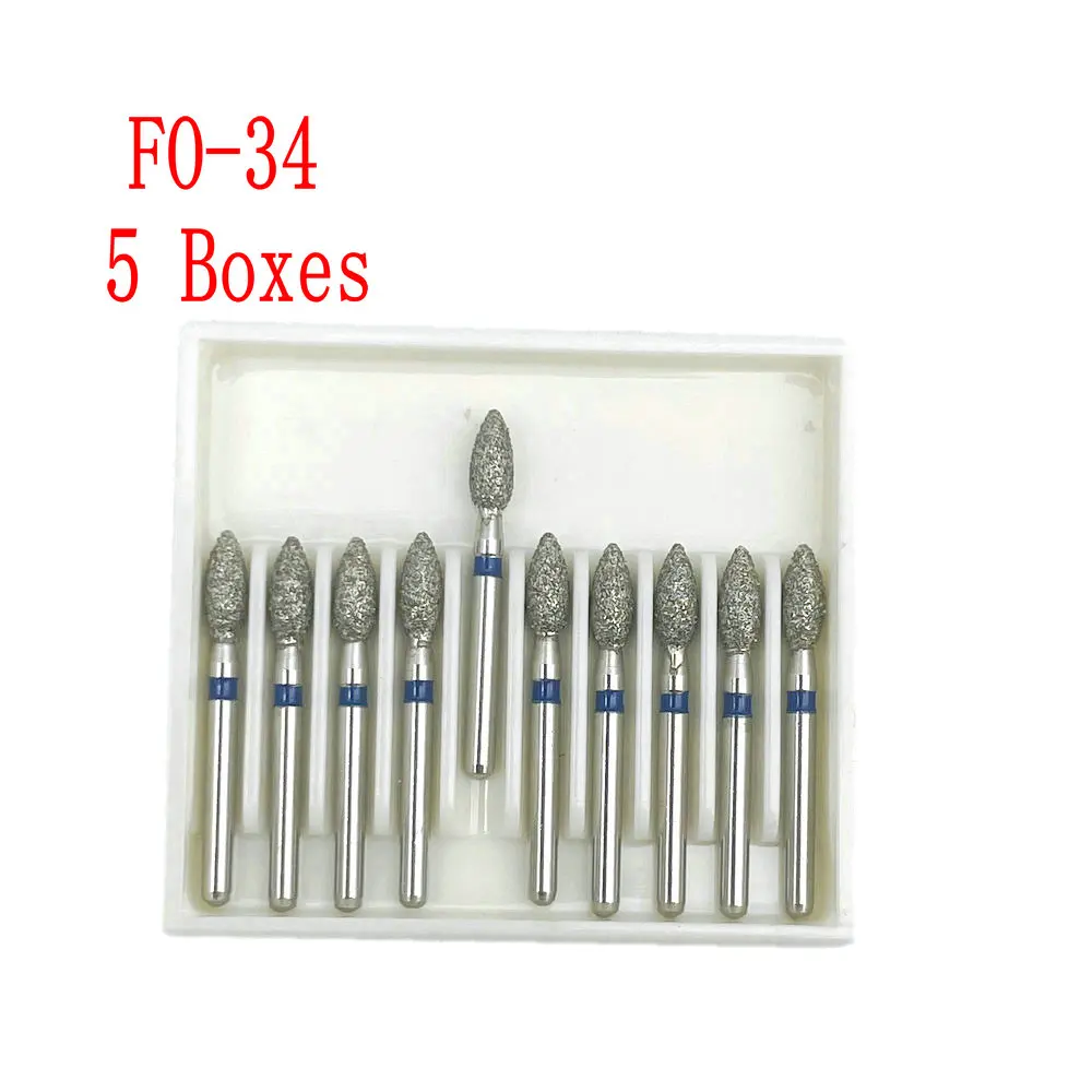 50Pcs/5Boxes Dental Diamond Burs Dental High Speed Handpiece Diamond Burs Dental Diamond Burs 1.6mm Shank FO Series