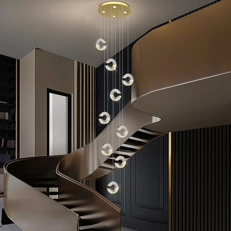ثريا كريستالية لتزيين المنزل الحديث، مصباح قلادة للدرج، أضواء قلادة لغرفة المعيشة، إضاءة داخلية