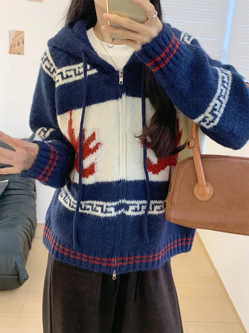 

Thiened Knitted Hooded Open Cardigan Women's Autumn Winter Sweater AAMY Sle Warm Long Sve Zipper Casual Faion