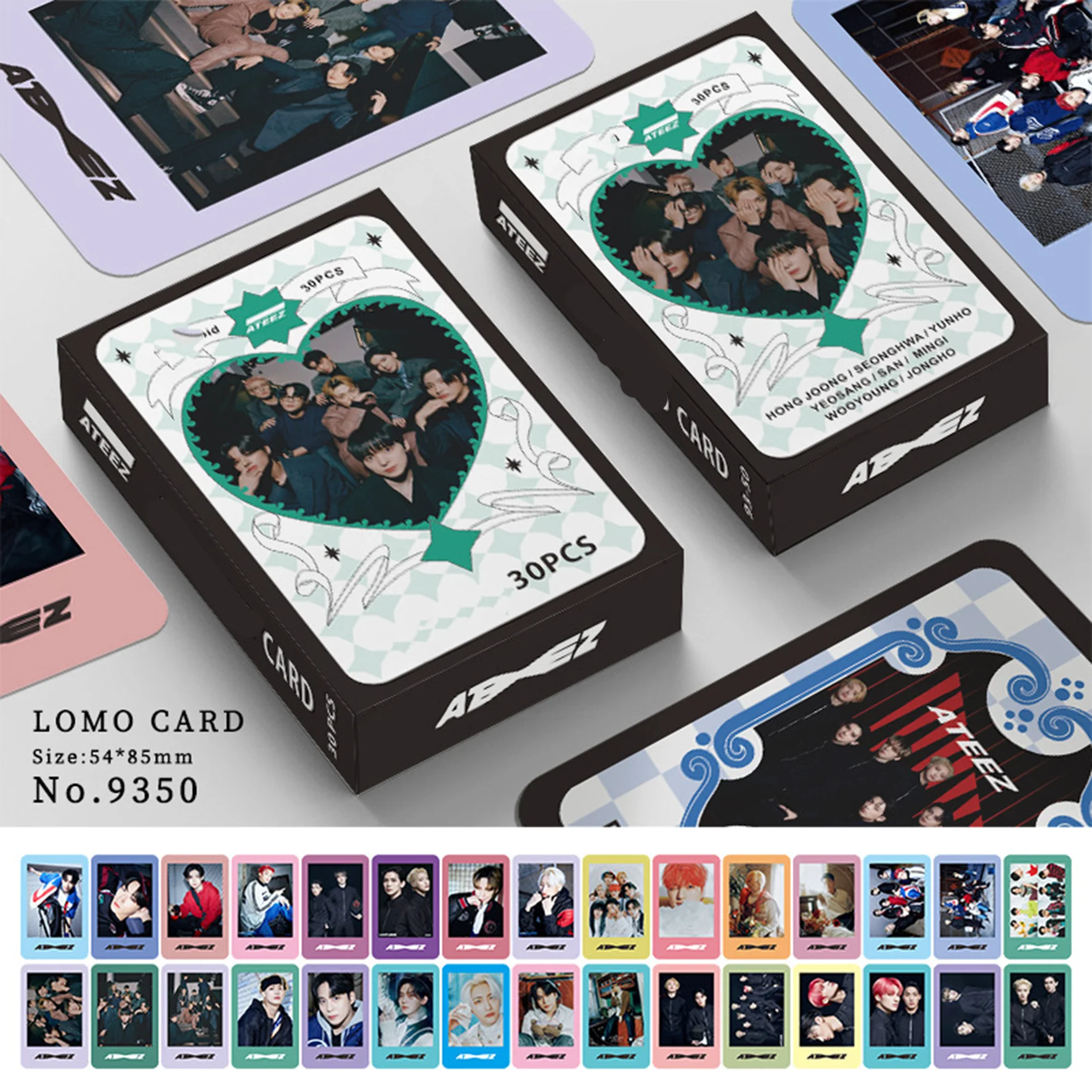 KPOP ATEEZ Album Colored Border Photocards 30pcs Boxed LOMO Cards SeongHwa HongJoong Paper Cards ATINY Fans Collections