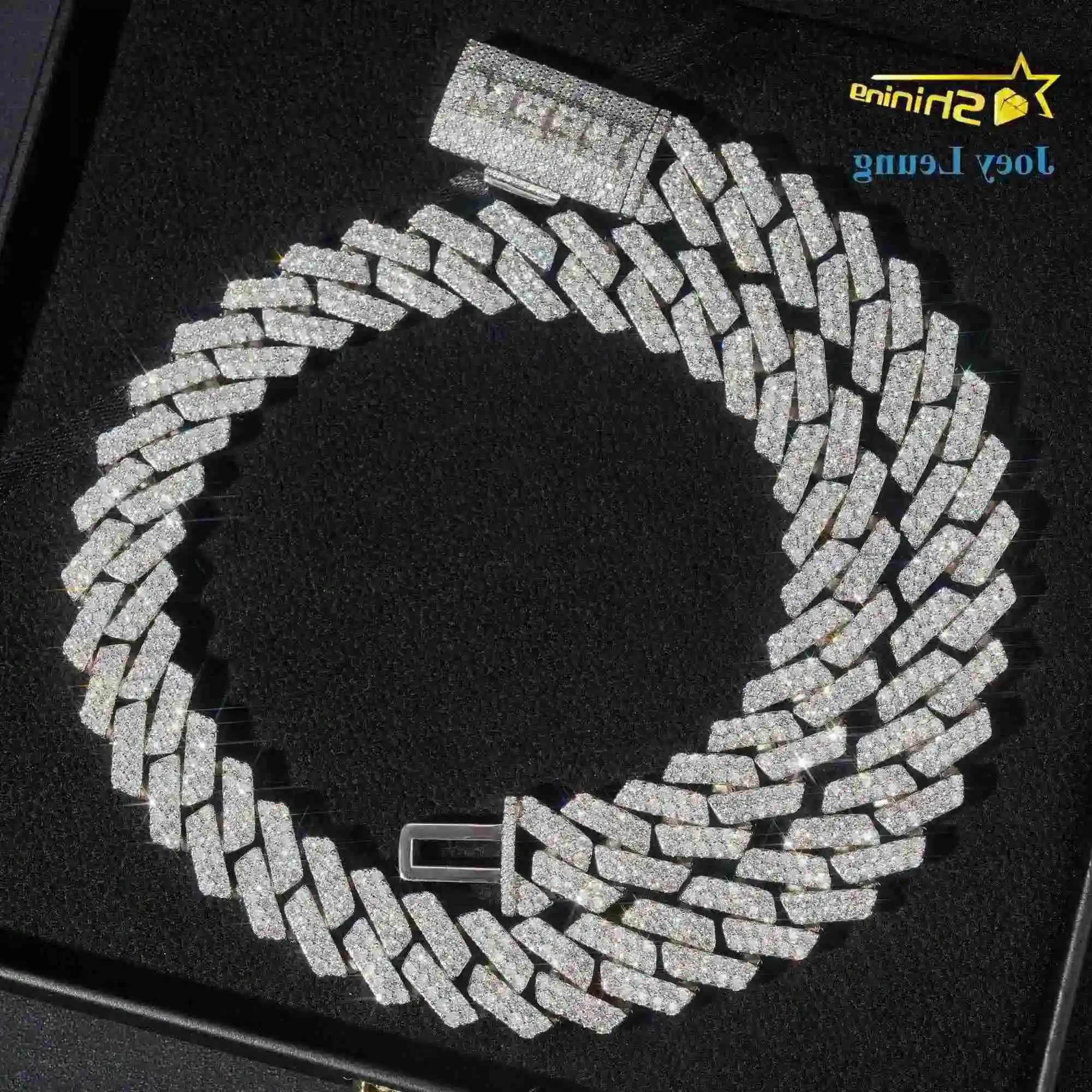 

Custom Name Clasp Lock Rapper Jewelry Iced Out Moissanite Hip Hop Sterling Silver 18MM 2 Rows Diamond Cuban Link Chain