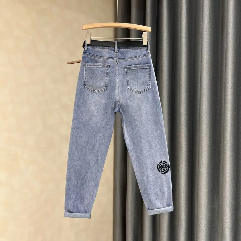 

Woman Blue Streetwear Vintage Medium 90s A Summer Xxl With Pockets Embroidered High Waist Shot Trousers Women's Jeans Pants