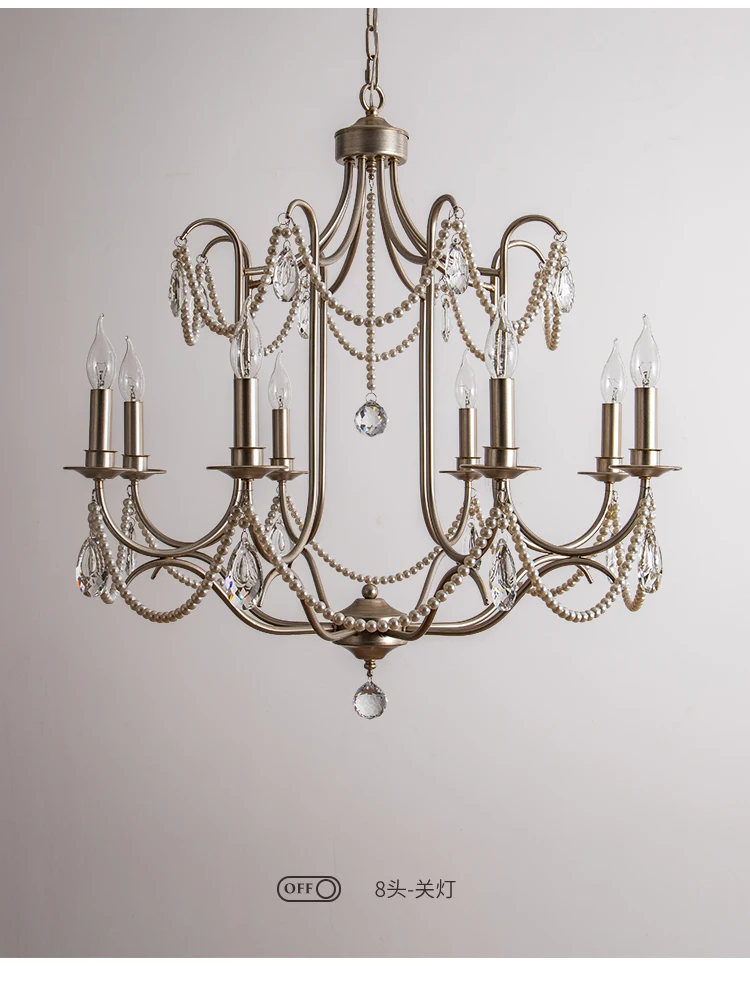 مصباح رئيسي لغرفة المعيشة من الكريستال، فيلا أمريكية قديمة فضية، غرفة نوم راقية، غرفة طعام، مصباح كريستالي لؤلؤي