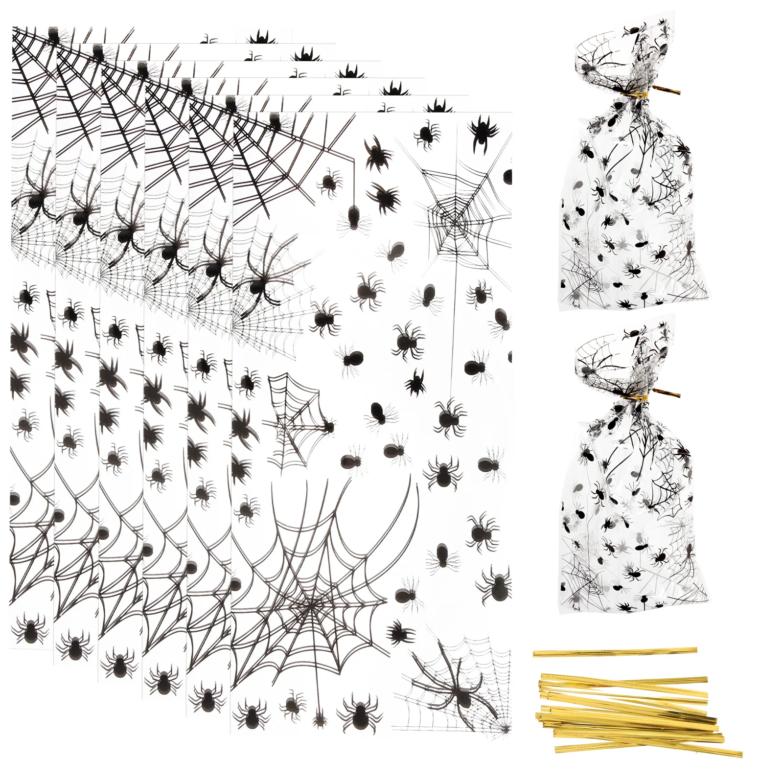 

100 шт., подарочная упаковочная сумка-паук, прозрачные пакеты, конфеты, Хэллоуин для Opp, печенье, праздничная сумка, декоративная
