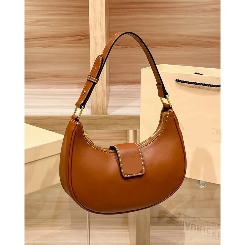 Sac en cuir véritable demi-lune pour dames, sac sous les bras, créateur de haute qualité, n ° ale, shopper, nouveau, 2024