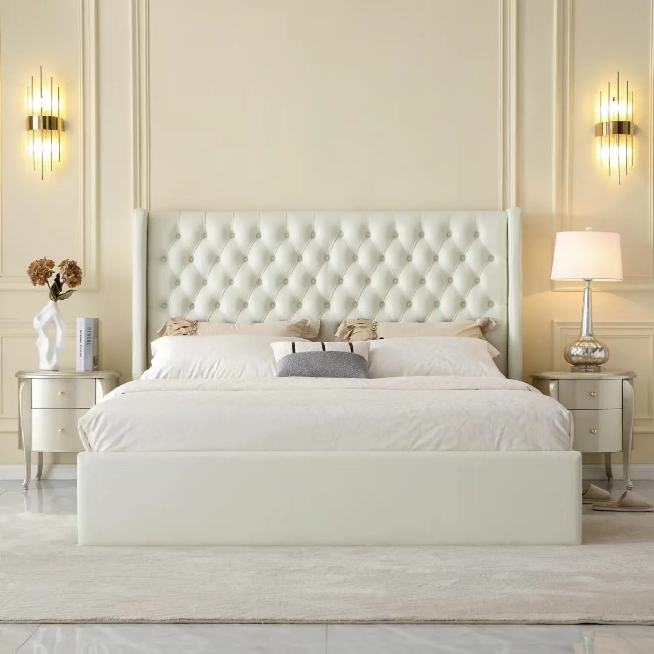 

Customizable American light luxury soft bag queen bed 1 meter 8 master bedroom double bed French buckle soft test bed