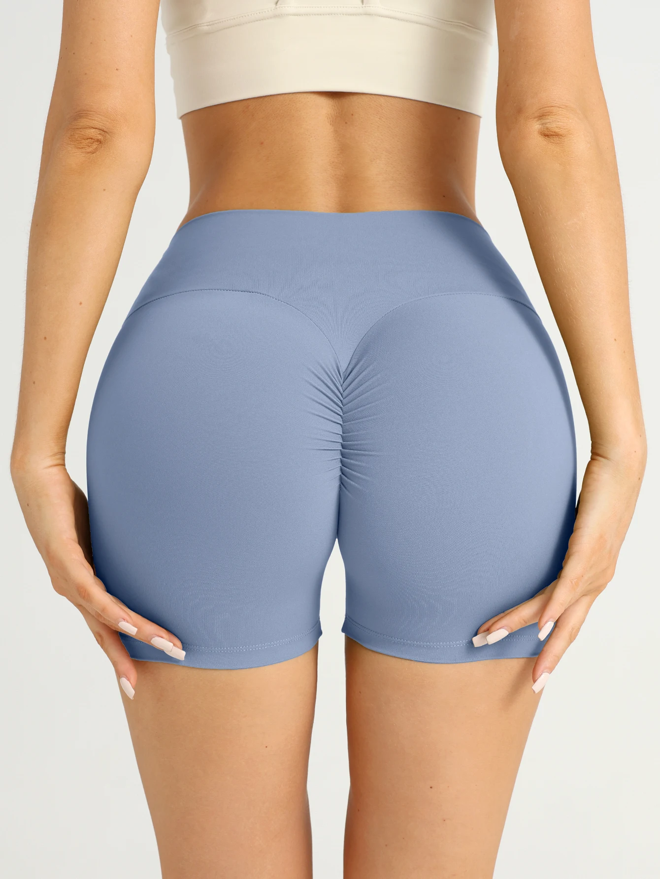 Einfarbige, enge Damen-Sportshorts mit hoher Taille, sexy Hüftlift-Effekt, Yoga-Ultrashorts, bequeme Lauf- und Freizeitshorts für Fitness