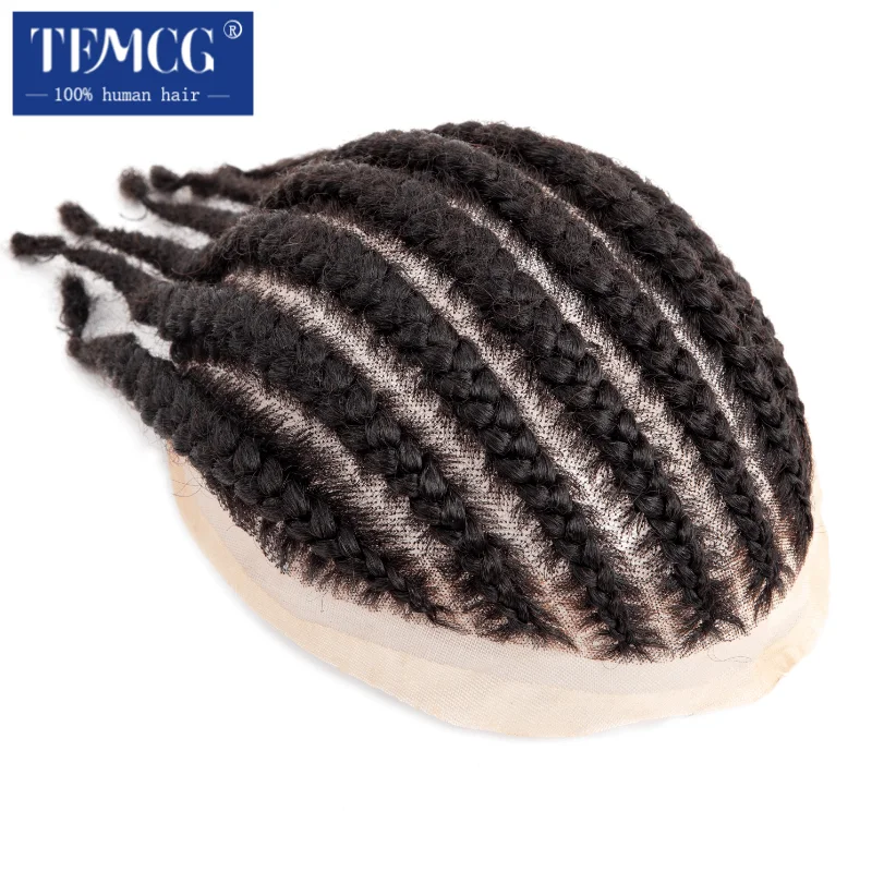 Male Hair Prosthesis 8 Cornrow Braids Toupee For Men and Women Men\'s Capillary Prothesis Breathable Full Lace 100% Human Hair
