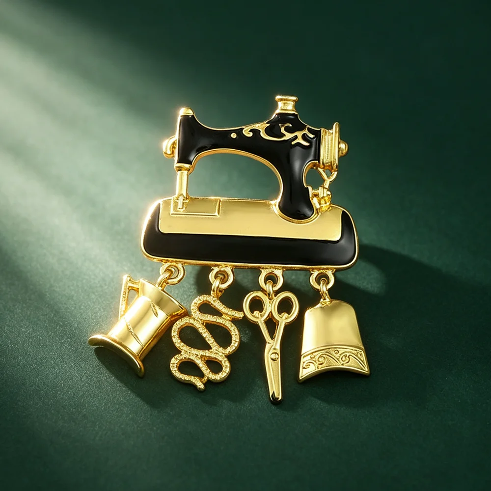 Vintage Sewing Machine Enamel Pin, Scissors Thread Iron Charm Pendant Brooch Jewelry Gift