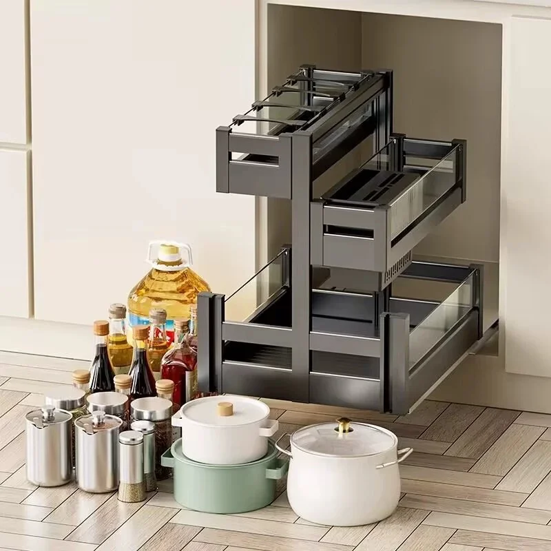 -oo Kitchen Spice Drawer Cabinet Storage Pull-out Basket Multi-functional Multi-layer Drawer-style Storage Rack for Edible Oil
