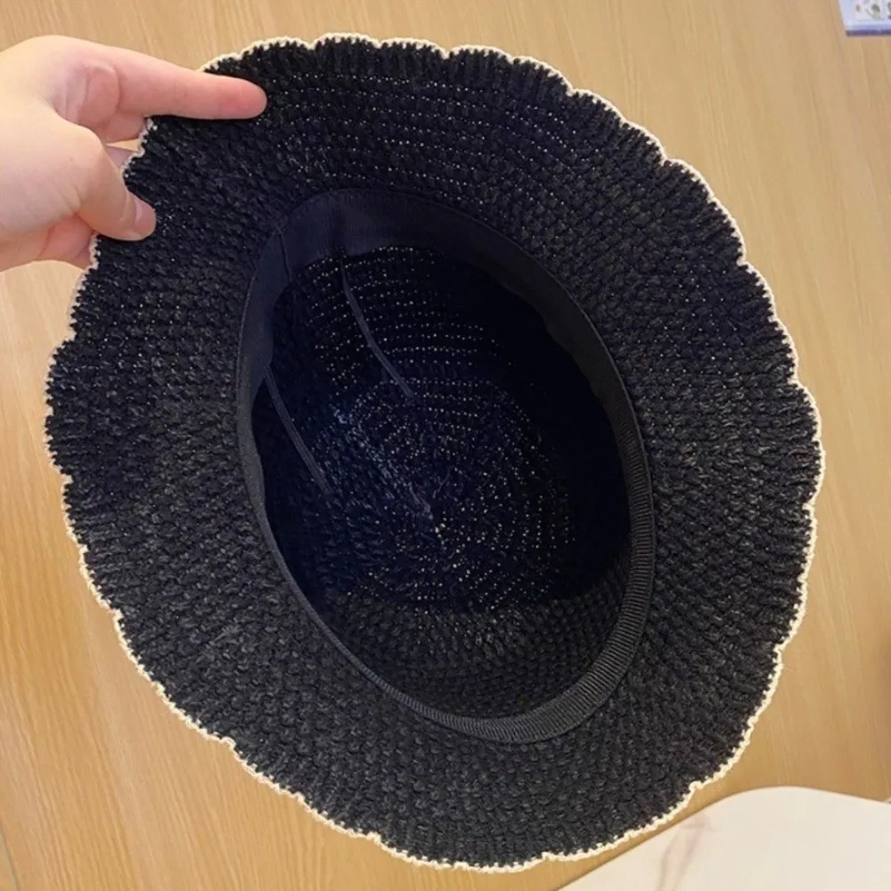 Casual Breathable Knit Bucket Hat Foldable Solid Color Fisherman's Hat Soft Thin Sunshade Basin Hat