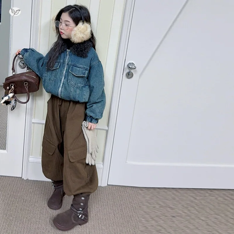 2026 New Winter Denim Clothes Short Work Pants Set for Girls