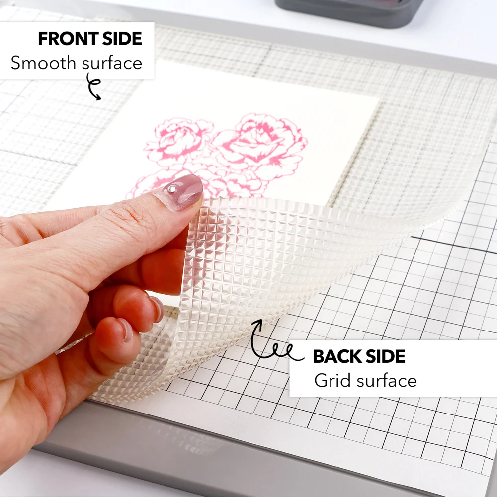 

Low Tack Sticky Mat with Grid Clear Photopolymer Craft Low Tacky Mat for Stamping Stenciling Ink Blending Positioning Designs