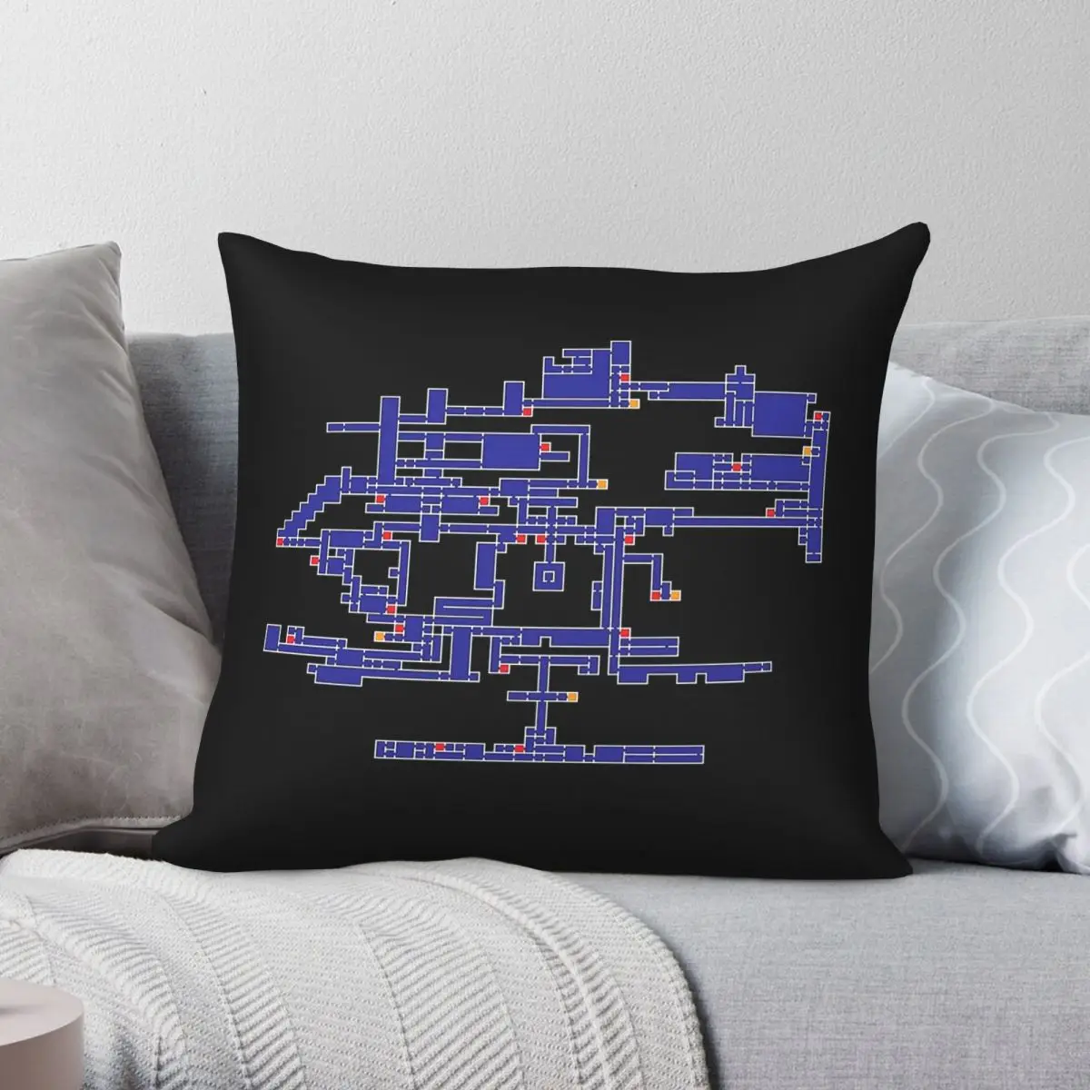 Castlevania SOTN Map Pillowcase Polyester Linen Velvet Pattern Zip Decor Sofa Cushion Cover