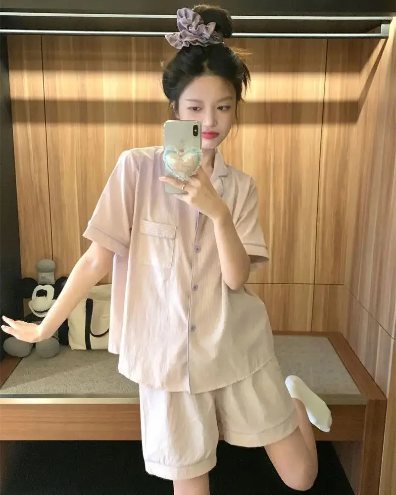 Summer Pajamas Women\'s Pajamas Set Short Sleeve Pajama Sleepwear Two Piece Suit Pyjama Femme Nightwear Korean Style Homewear