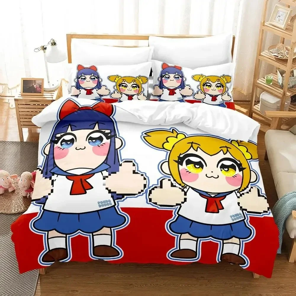 Anime Pop Team Epic Poputepipikku Bedding Set Boys Girls Twin Queen Size Duvet Cover Pillowcase Bed Kids Adult