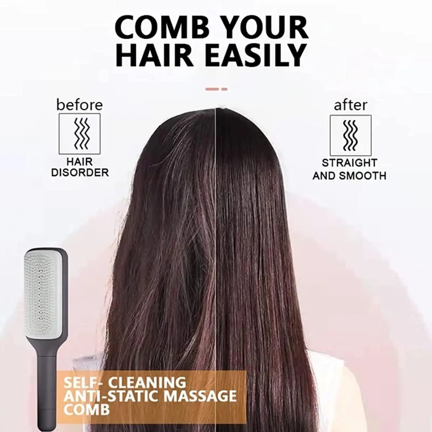 Self-Cleaning Anti-Static Massage Comb Easy Clean Hair Brush with Retractable Bristles, Anti Static Comb Brush for Hair Removal
