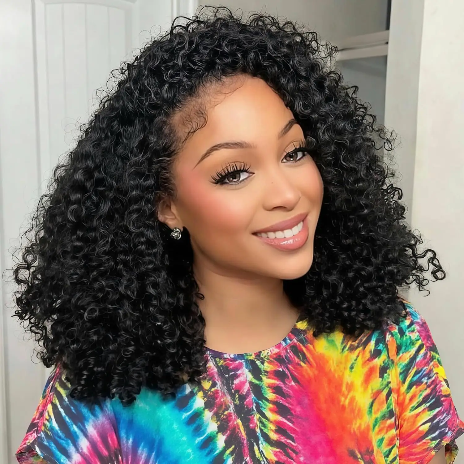 

180% Kinky Curly Half Wig Human Hair Wigs 3-in-1 Invisible Hairline with Drawstring Seamless Design for Easy Wear