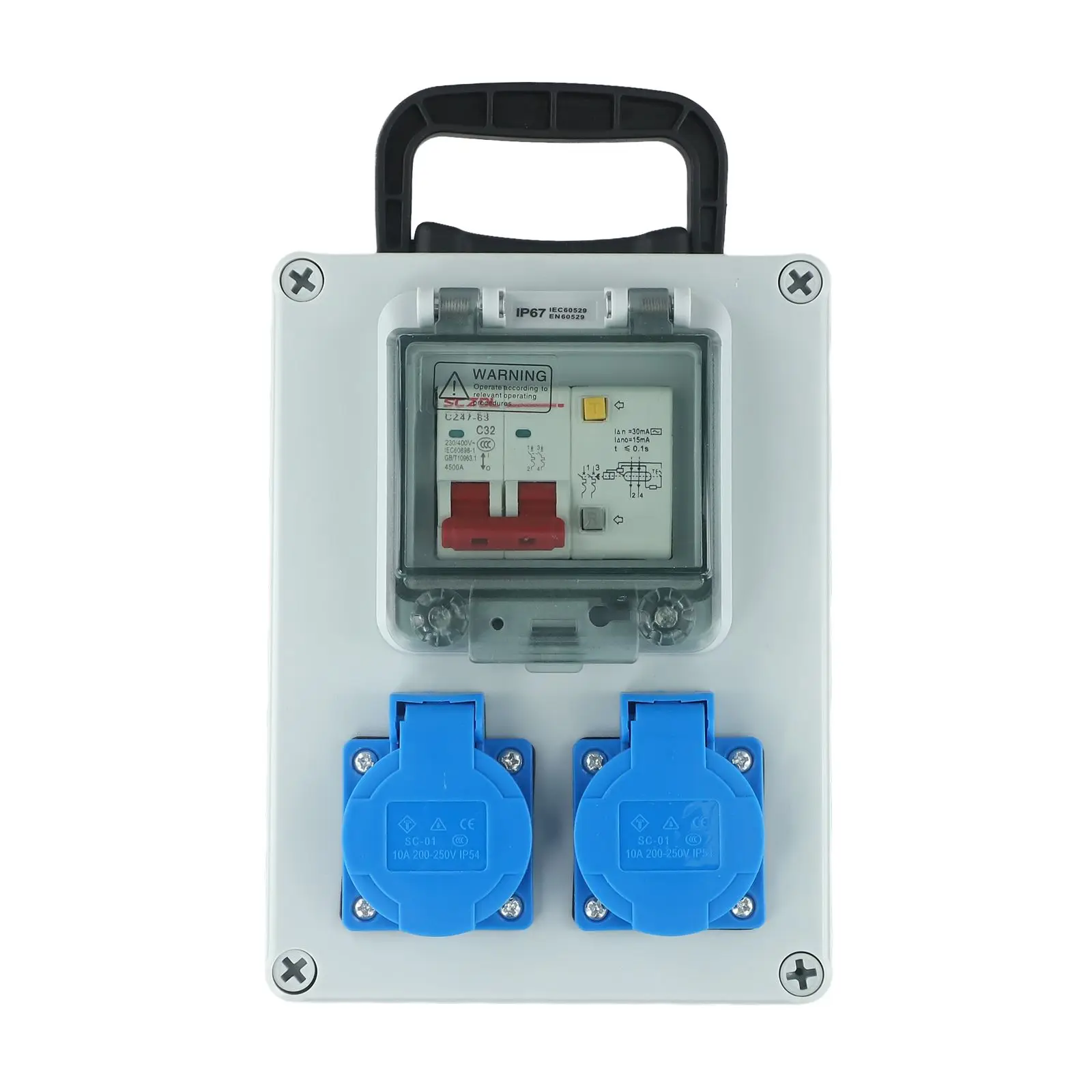 Construction Power Distributor with Switch Wall Mount 10A 250V 2P Featuring Stainless Steel Screws and ABS Fireproof Material