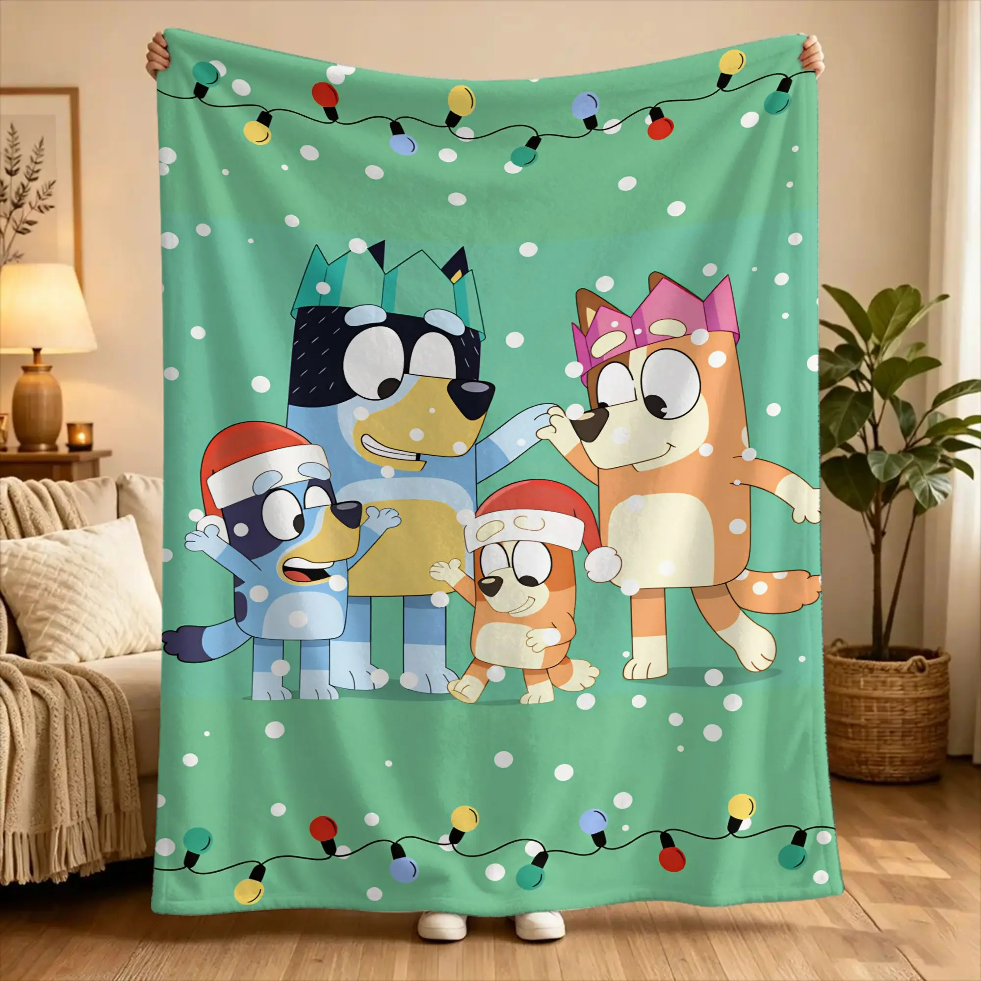 B-bluey Bingo Heeler Flannel Blanket  Super Warm Throw Blanket for Couch Bed Travel Street Trend Bedspread Sofa Bed Cover