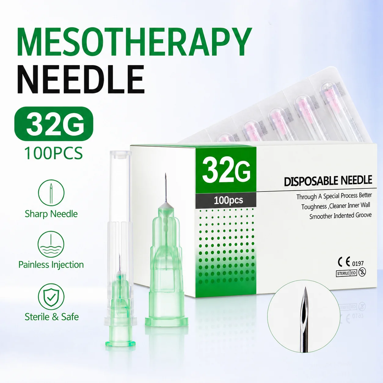 20/50/100pcs Medical Grade Sterile Meso Needle 30G 32G 34G 4mm 13mm Disposable Needle for Mesotherapy Anti-Aging Wrinkle Removal