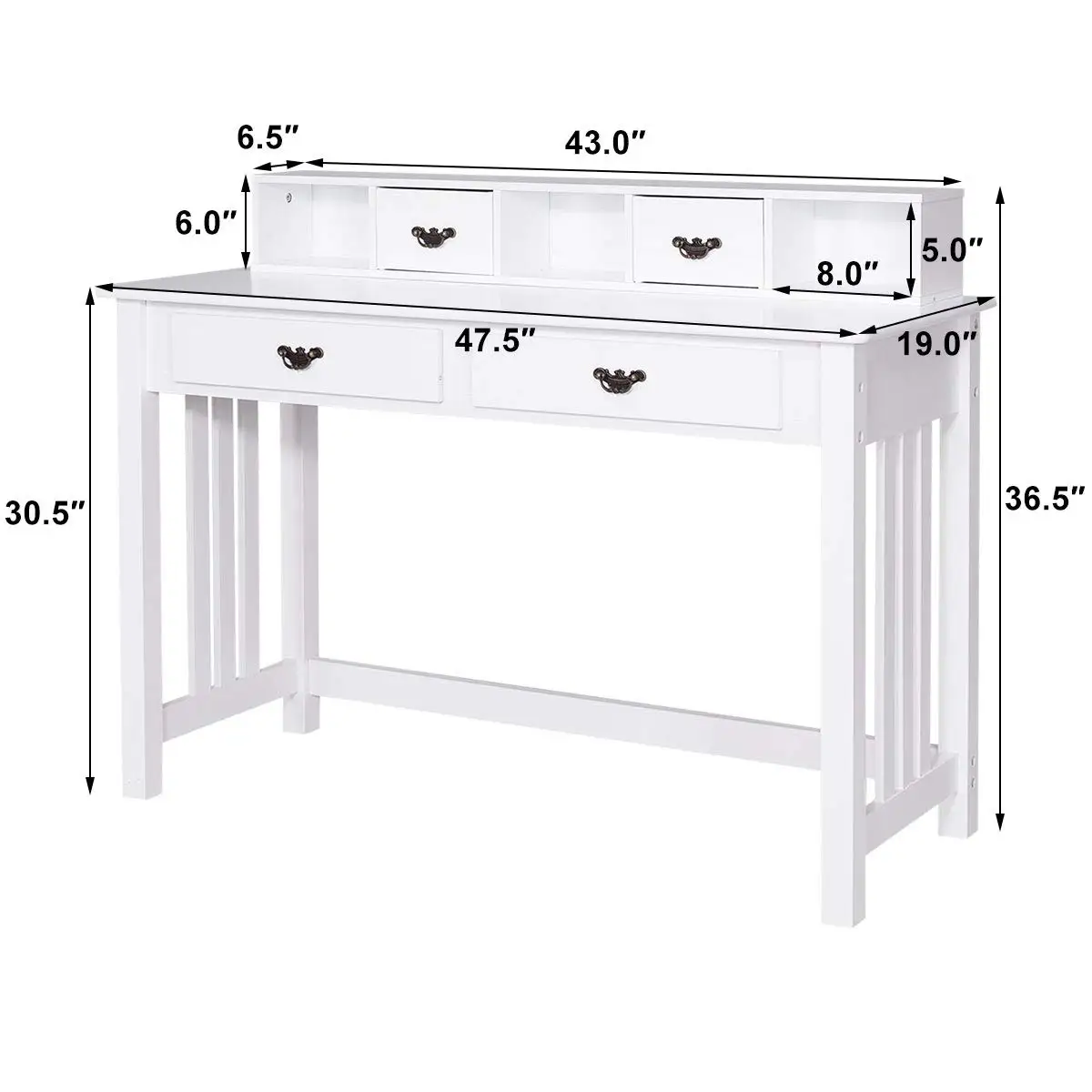 Writing Desk 4-Drawer Table Removable Organizer 2-Tier Workstation Home Office Console Vanity, Customized