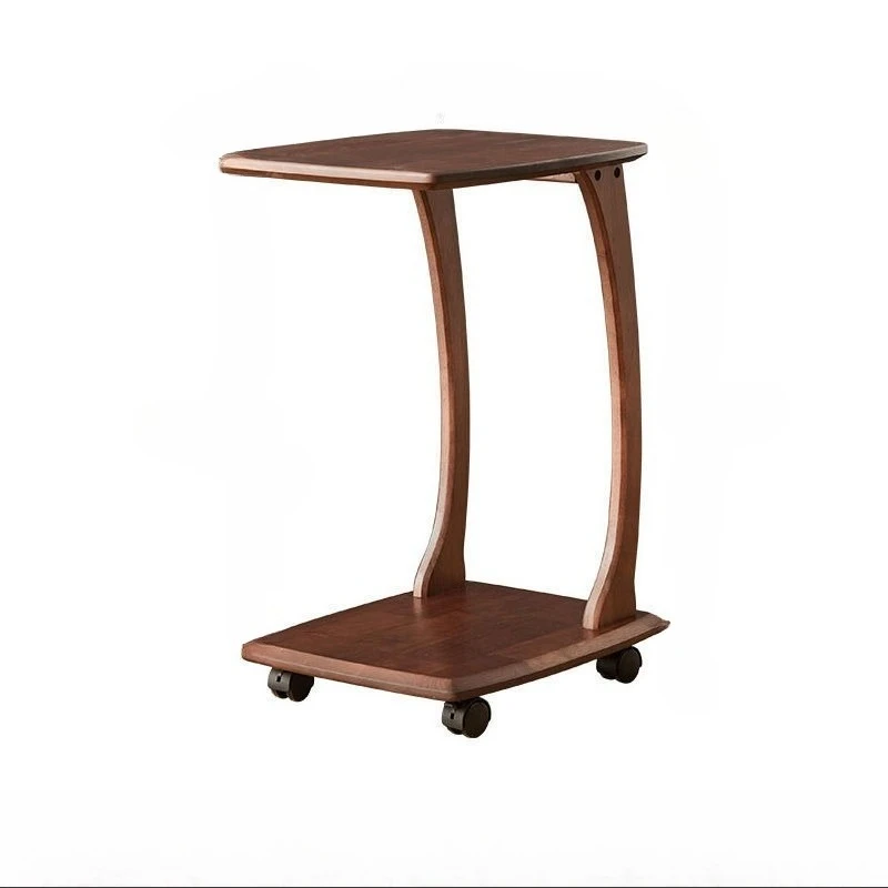 

Solid wood mobile small coffee table household living room C-type small table with wheels mini coffee table bedside bedroom