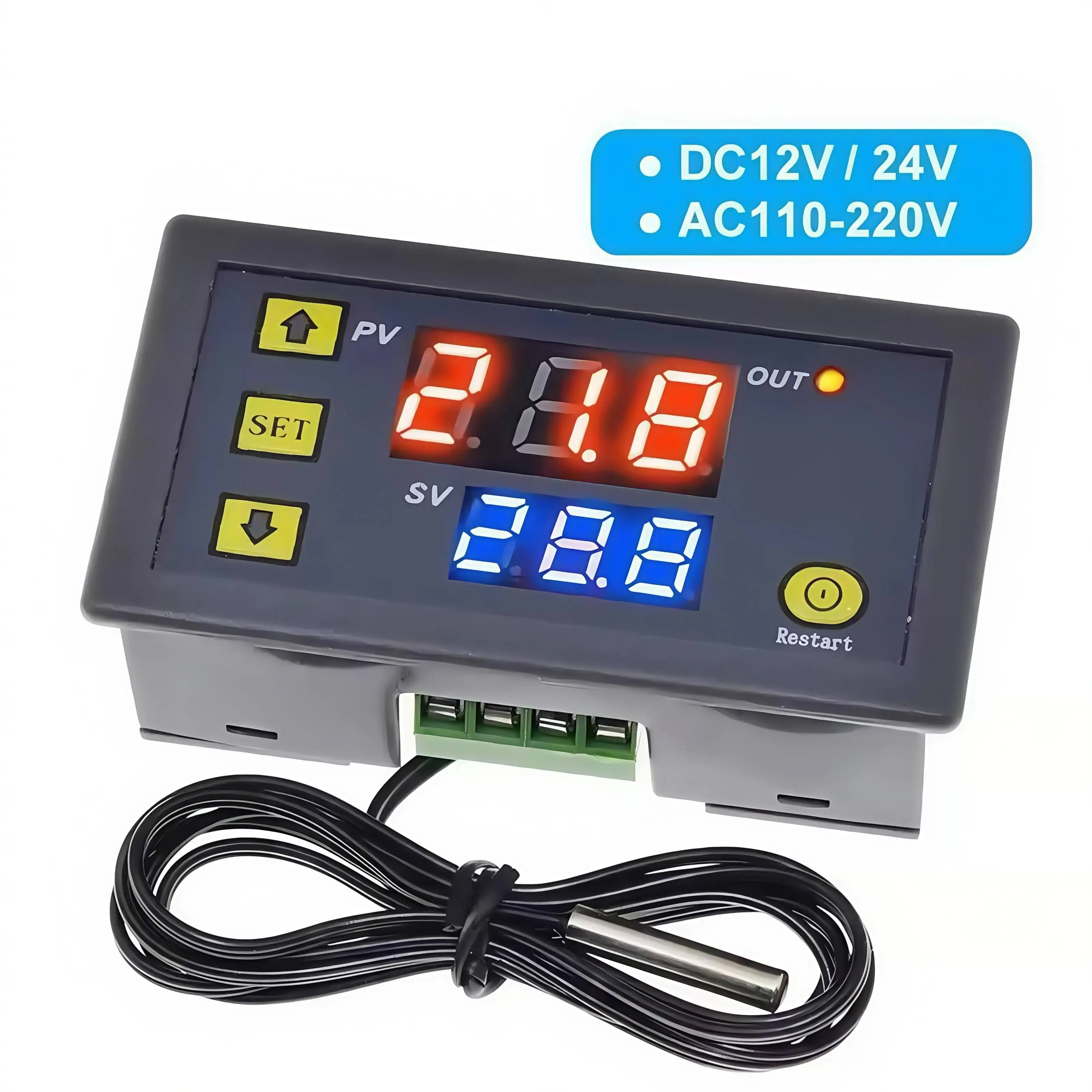 W3230 12V 24V AC110-220V Probe line 20A Digital Temperature Control LED Display Thermostat With Heat/Cooling Control Instrument