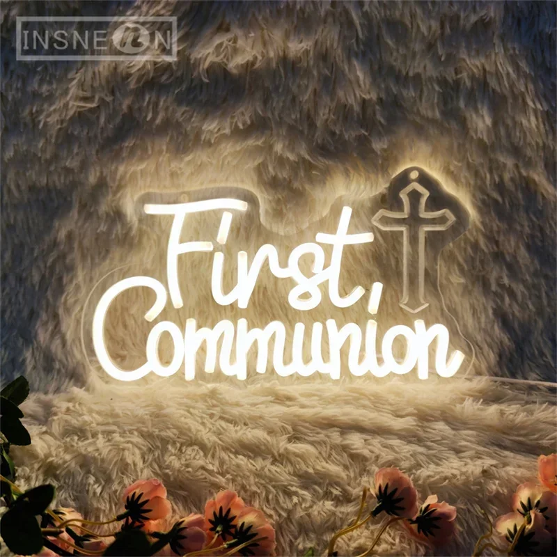 

First Communion Neon Sign LED Neon Sign for Baptism Birthday Party Home Room wall decoration Neon light Baptism Decoration Gift