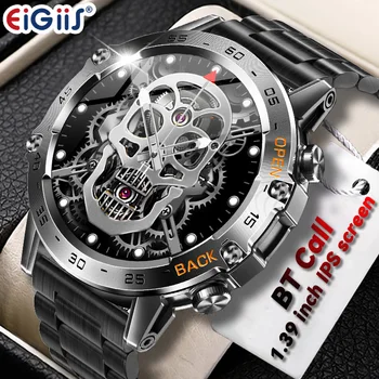 EIGIIS 스틸 1.39 블루투스 통화 스마트 워치 남성용 스포츠 피트니스 트래커 시계, IP67 방수 스마트워치, 안드로이드 IOS K52 