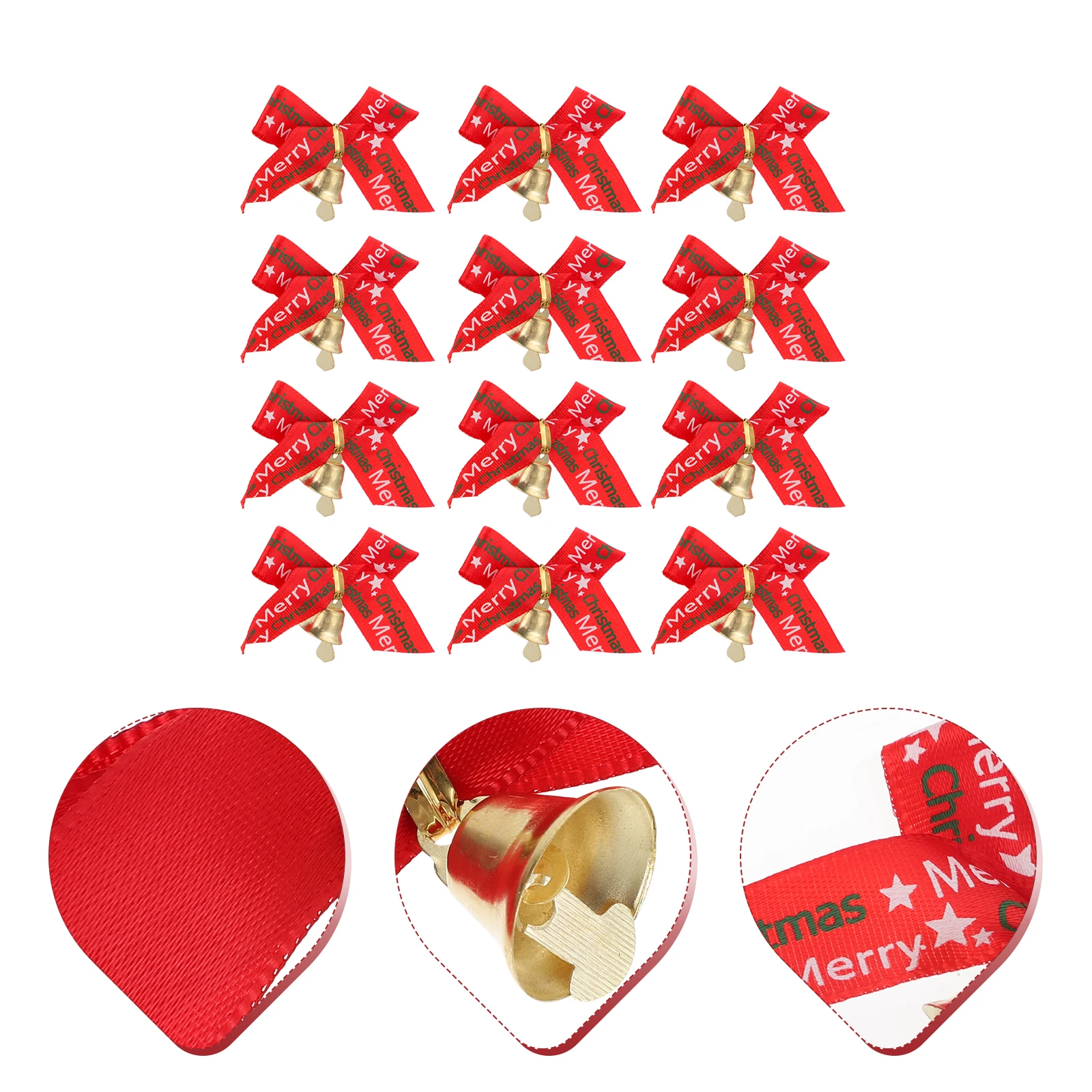 

24pcs Bow Decorations Christmas Ribbon Elegant Wrapping Accessories for Gifts Polyester Bows Bell Details DIY Holiday