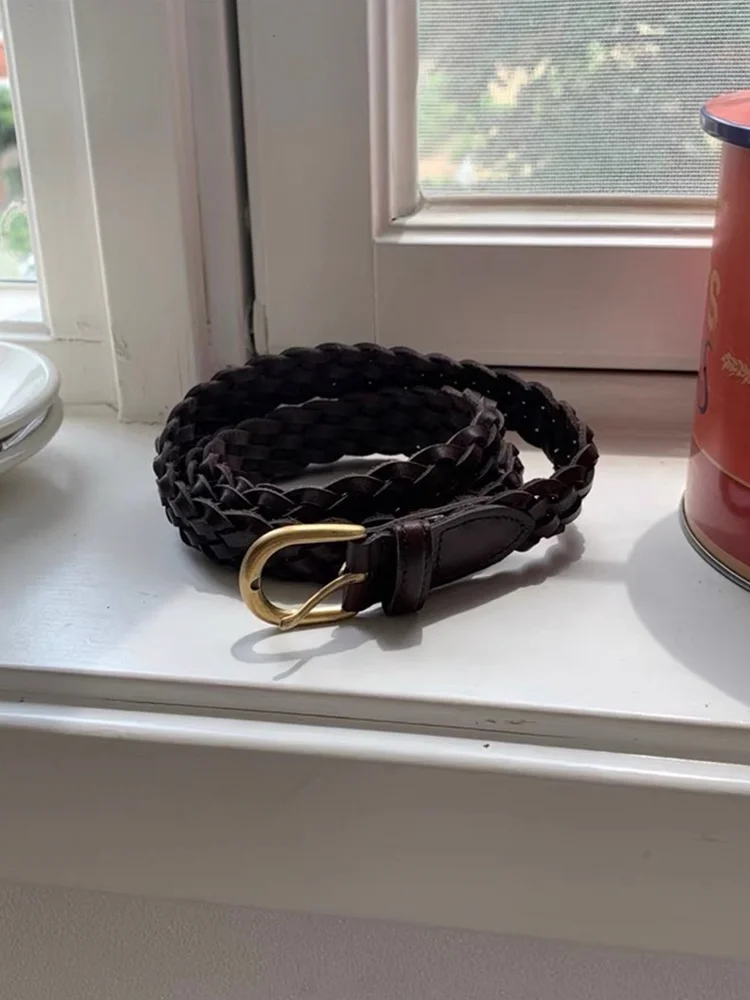 カジュアルエイトミルクツートンカラー織りカーフスキンベルト多用途ファッショナブルなソフト表面処理3cm幅ベルト若い女性向け