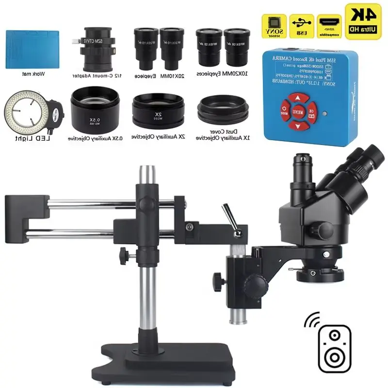48MP 4K HDMI VGA USB Camera For  PCB Phone Repair3.5X 90X Simul-Focal Double Boom Stand Trinocular Stereo Zoom Microscope