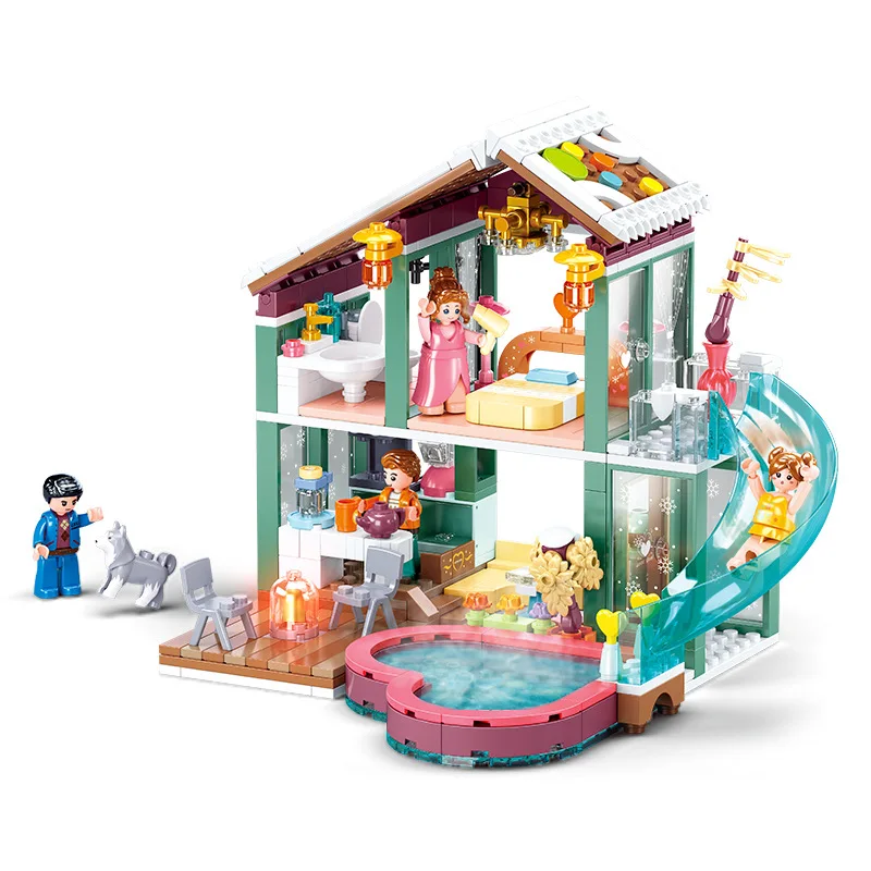 

SLUBAN Mid-Levels Hot Spring Resort Building Block Educational DIY Spa Villa Holiday Snow Tour Bricks Toy Gift For Children Girl