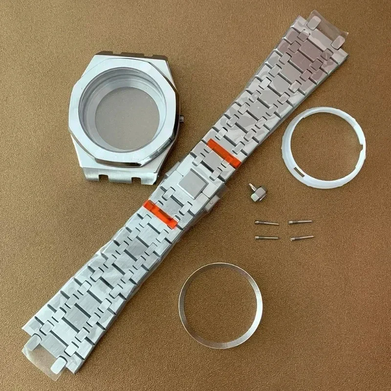 41mm NH35 Watch Case Steel Band Inner Shadow Circle Sapphire Glass Watch Accessory Set for AP Royal Oak NH36 Movement Parts DIY