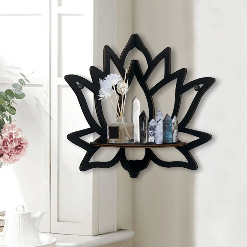 Wooden Lotus Hollow Decorative Rack Aromatherapy Organiser Essential Oil Candle Holder Wall Mounted Shelf Corner Shelf