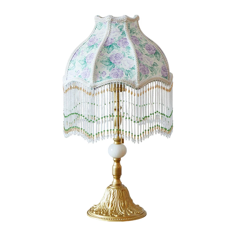

French retro bedroom fringed pastoral table lamp light luxury rose living room study bedside ambient light