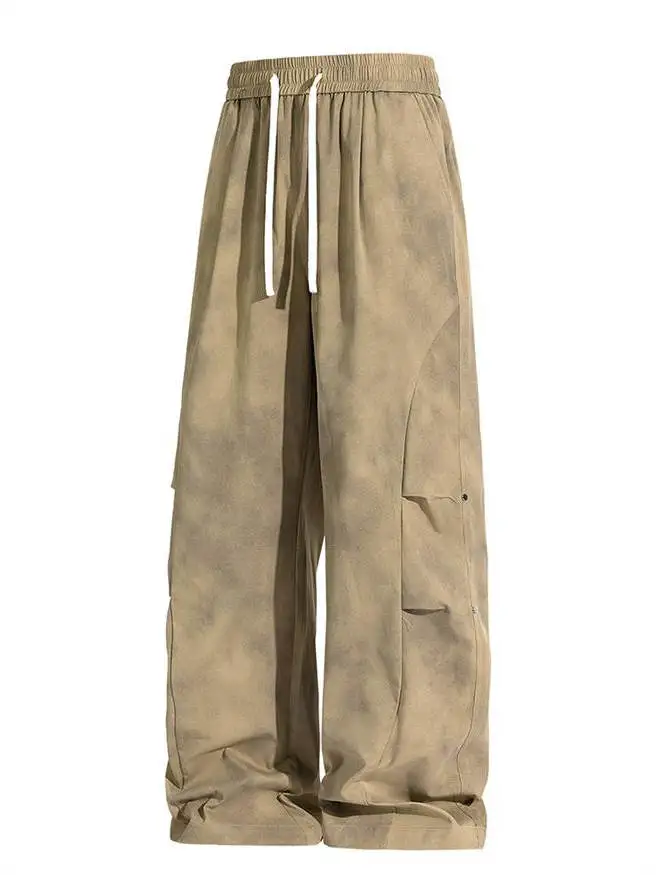 

Trendy Brand Men's Loose Straight Leg Wide Leg Sweatpants Dyed Sports Pants Casual Straight Cut Trousers for Youth Daily Wear