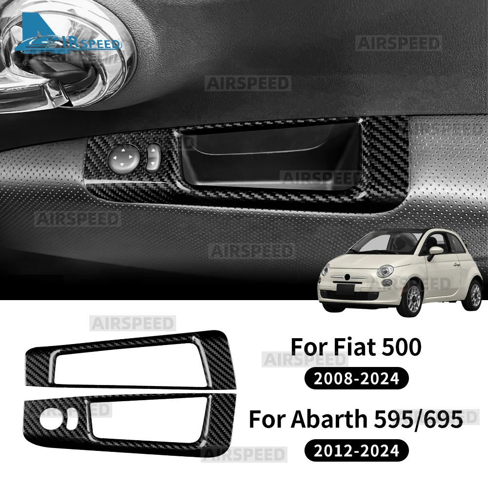

For Abarth 595 695 Fiat 500 2008-2024 Real Hard Dry Carbon Fiber Sticker LHD RHD Car Rearview Mirror Adjustment Switch Storage