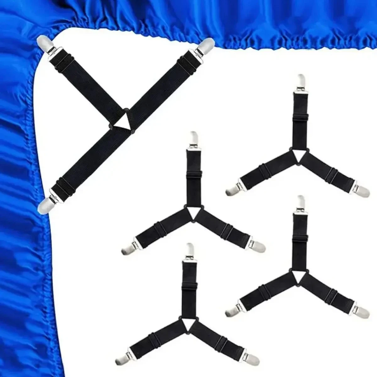 4Pcs Bed Sheet Holders Triangle Fitted Sheet Clips Adjustable Sheet Suspenders Mattress Gripper Clips for Bed Mattress Cover