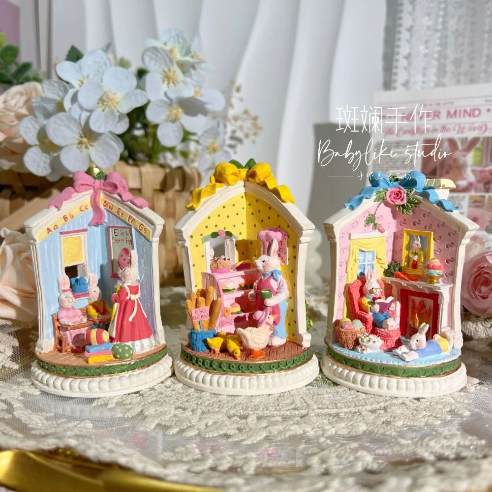 Cute Rabbit House White Mold DIY Painted Decoration Item Plaster White Blank Model DIY Painting Sculpture Figurines Gifts