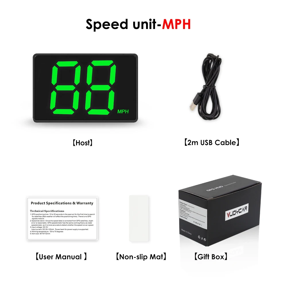 Vjoycar Nieuwste GPS-snelheidsmeter voor alle auto's Plug and Play Groot lettertype Klein formaat Volledig scherm 2-kleuren auto-elektronica-accessoires